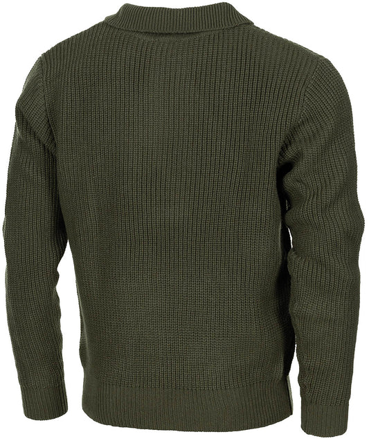Pullover, "Troyer",oliv, mit Reißverschluss