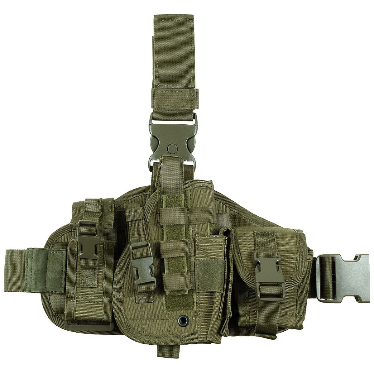 Pistolenbeinholster, "MOLLE",rechts, oliv, mit Taschen