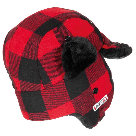 Holzfällermütze mit Fell,rot-schwarz