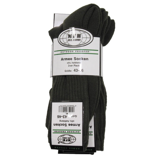 Army Socken, oliv, halblang,3er Pack