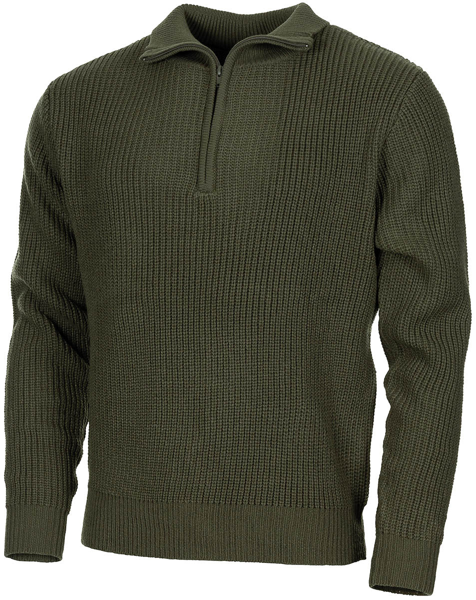 Pullover, "Troyer",oliv, mit Reißverschluss