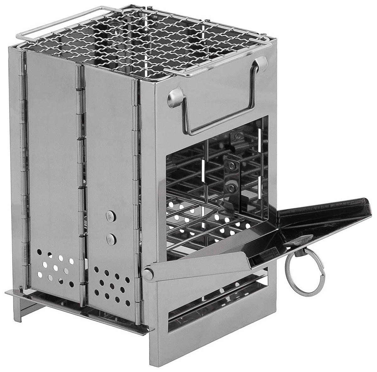 Raketenofen, mit Rost,faltbar, mini, Edelstahl
