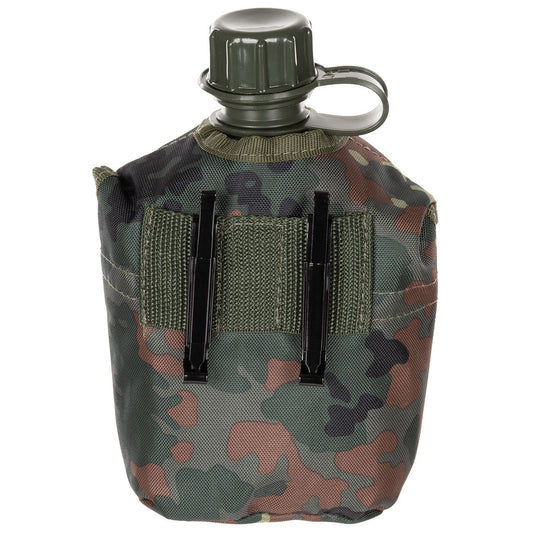 US Plastikfeldflasche, 1 l,Hülle, flecktarn