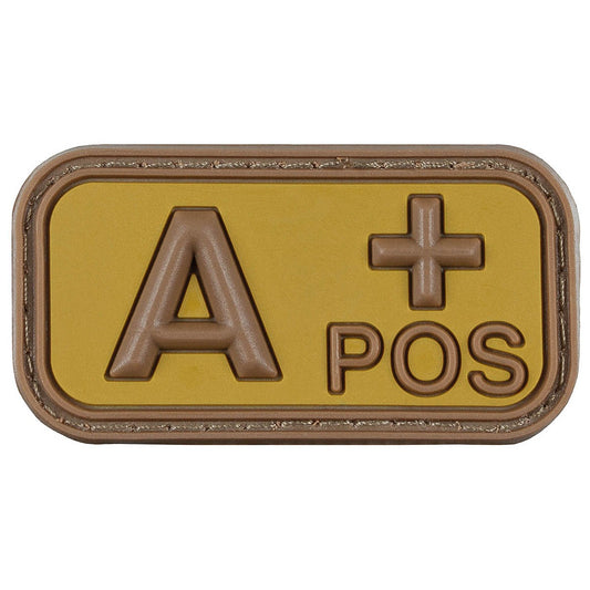 Klettabzeichen, braun-khaki,Blutgruppe "A POS", 3D