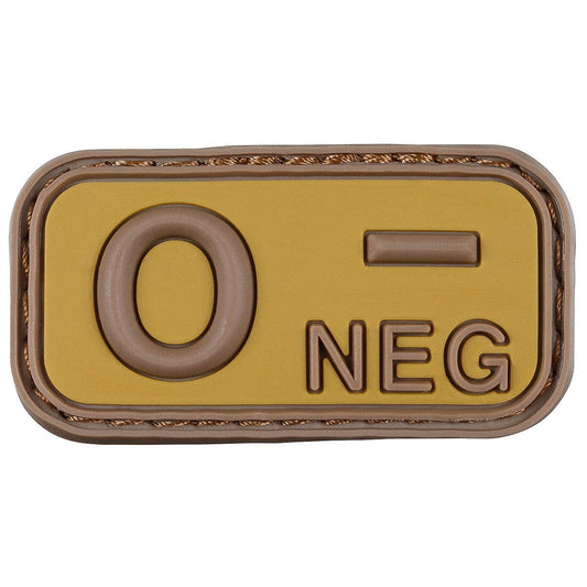 Klettabzeichen, braun-khaki,Blutgruppe "O NEG", 3D