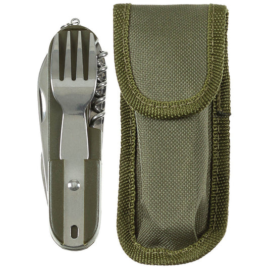 Taschenmesser, oliv,Gabel und Löffel