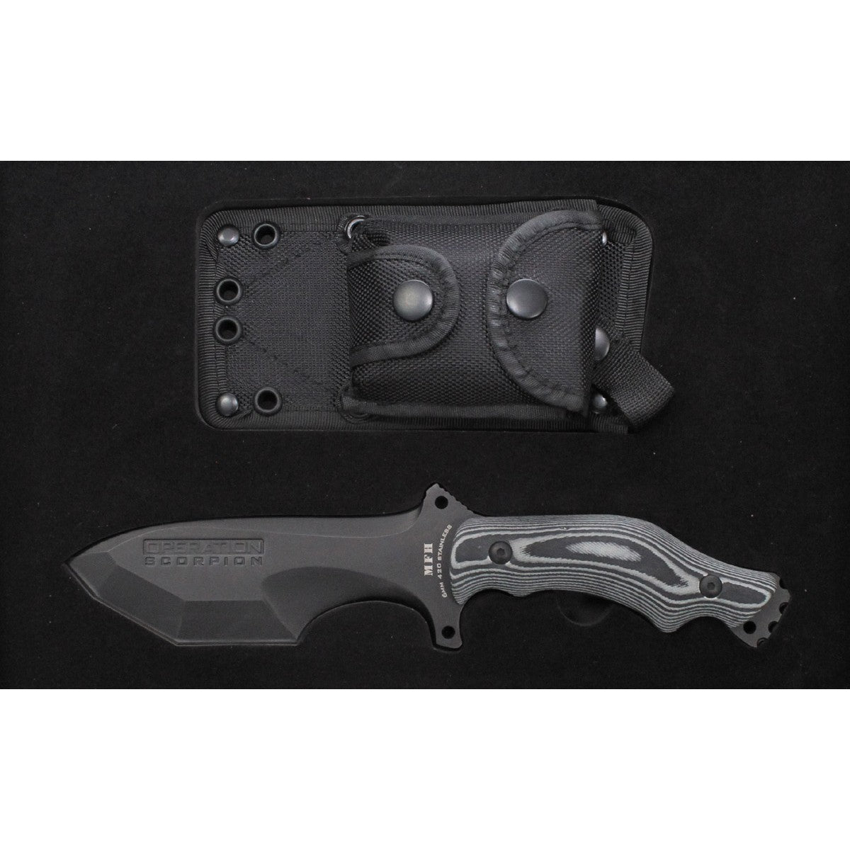 Messer, "Operation Scorpion",schwarz,Micarta-Griff, Scheide