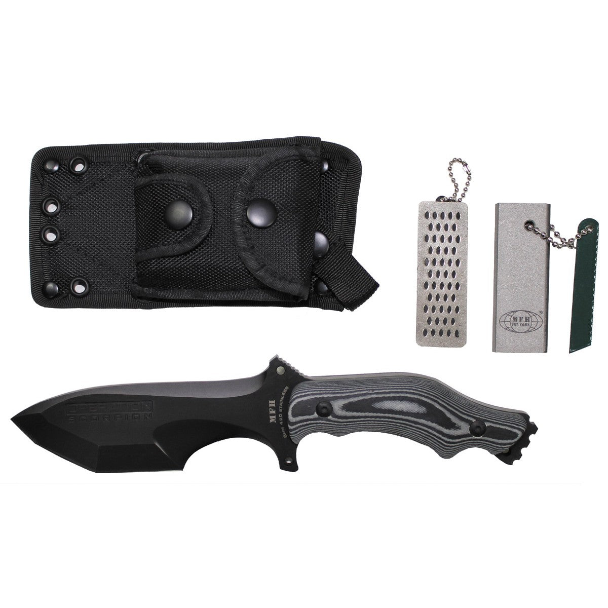 Messer, "Operation Scorpion",schwarz,Micarta-Griff, Scheide