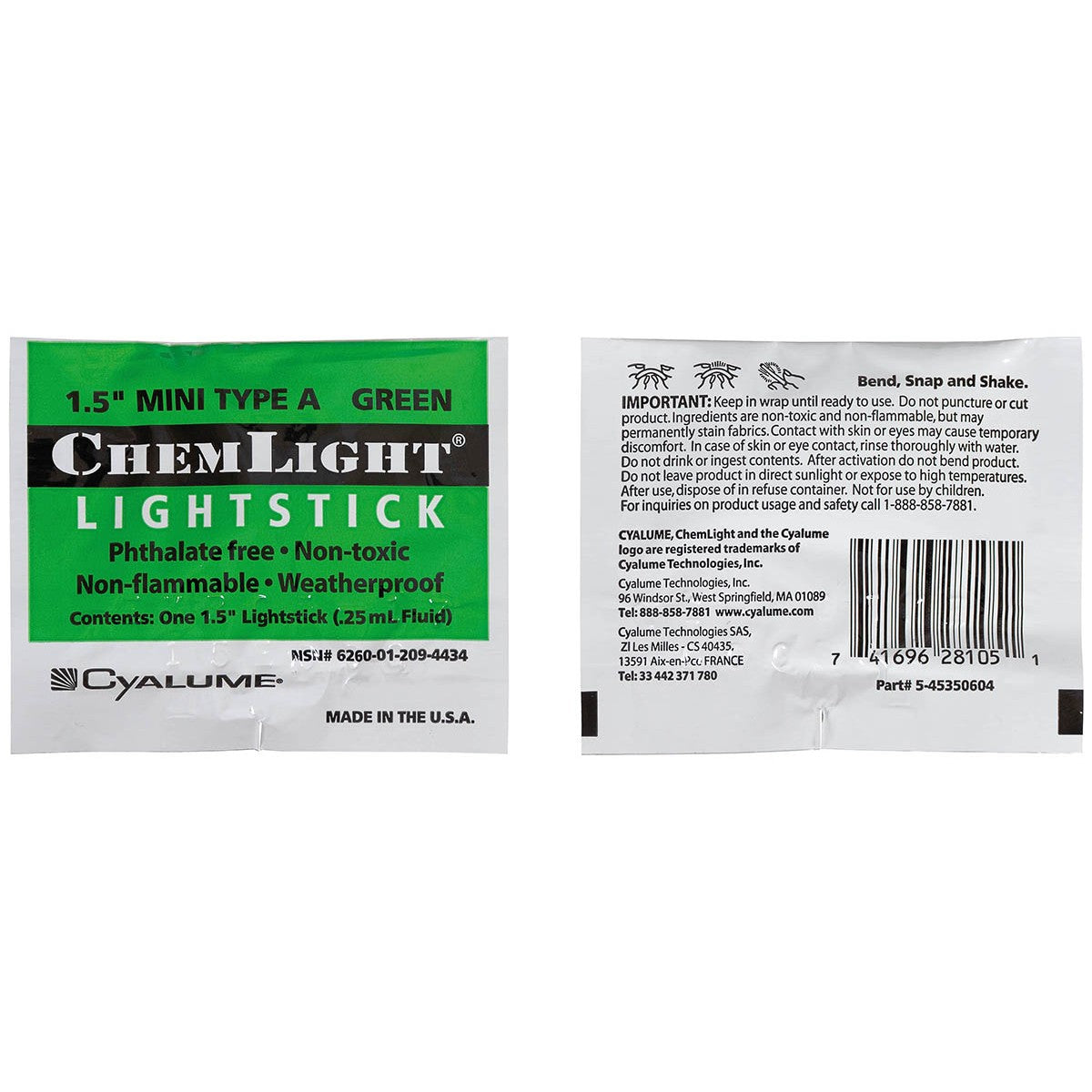 US Knicklicht, "Cyalume",50 St./Pack, grün, überlagert